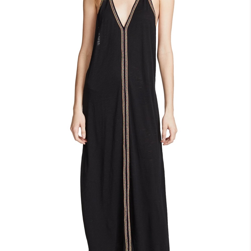 Pitusa Pima Black Sundress with Embroidered Trim